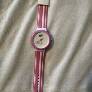 Lacoste Pink and White Striped Silicone Watch